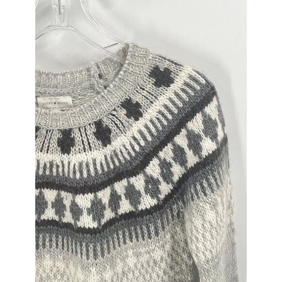 Lucky Brand Gray Wool Blend Fair Isle Crew Neck Sweater Sz XS - Picture 3 of 6